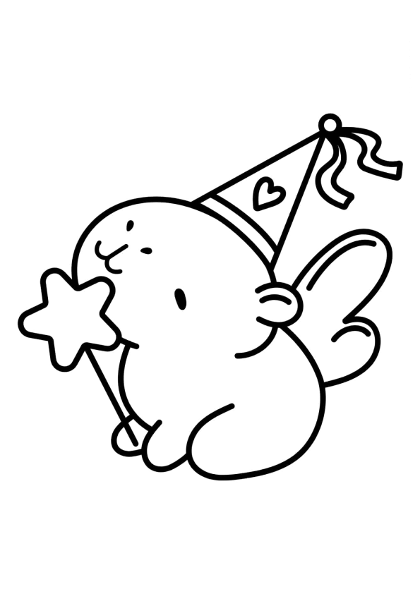 Capivara com chapéu de festa segurando uma varinha mágica em forma de estrela.