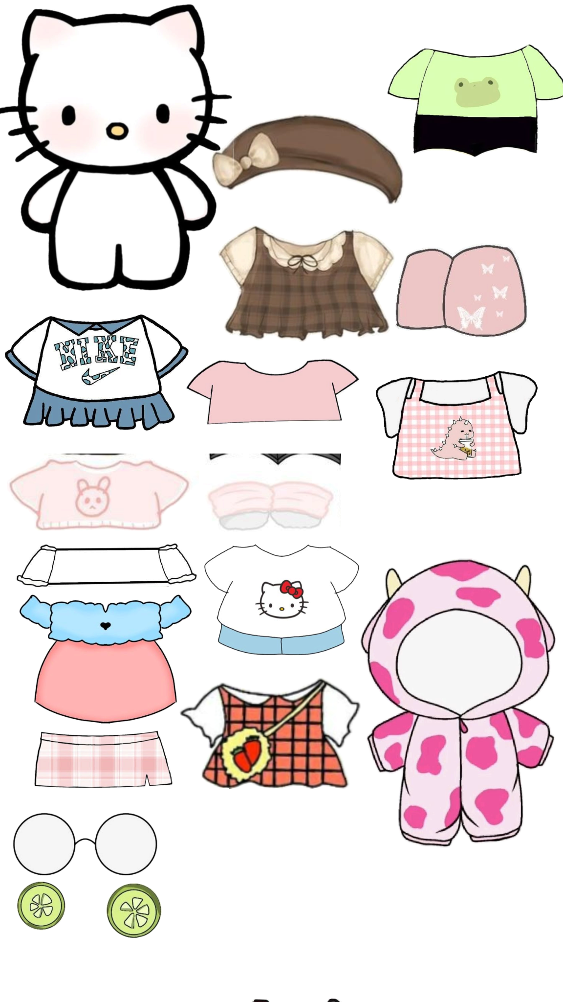 Paper Doll com roupas e acessórios inspirados na Hello Kitty.