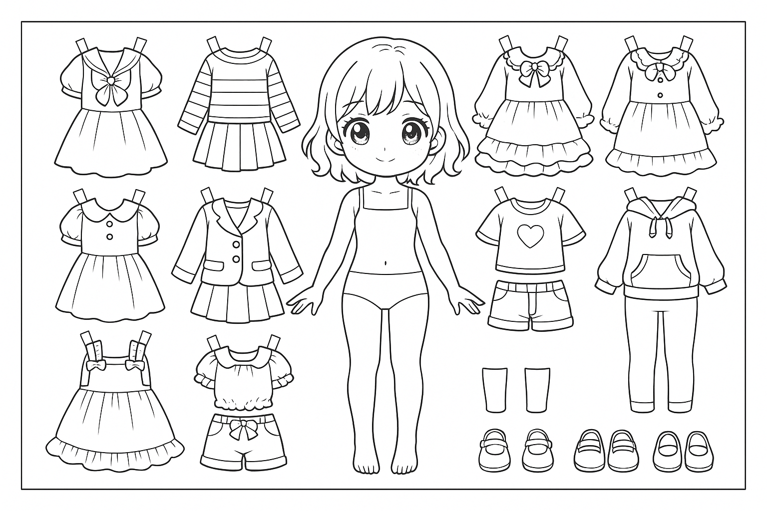 Paper Doll em trajes de inverno com várias opções de roupas e calçados.