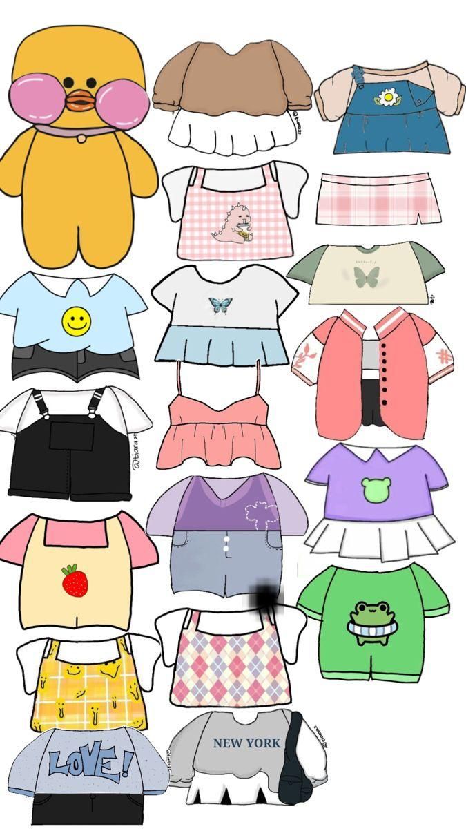 Roupas modernas e estilosas para Paper Doll, incluindo blusas e saias.