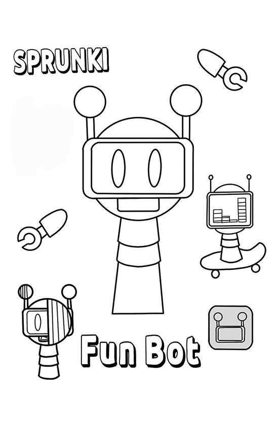 Sprunki e o Fun Bot com ferramentas e um gráfico, prontos para a diversão.