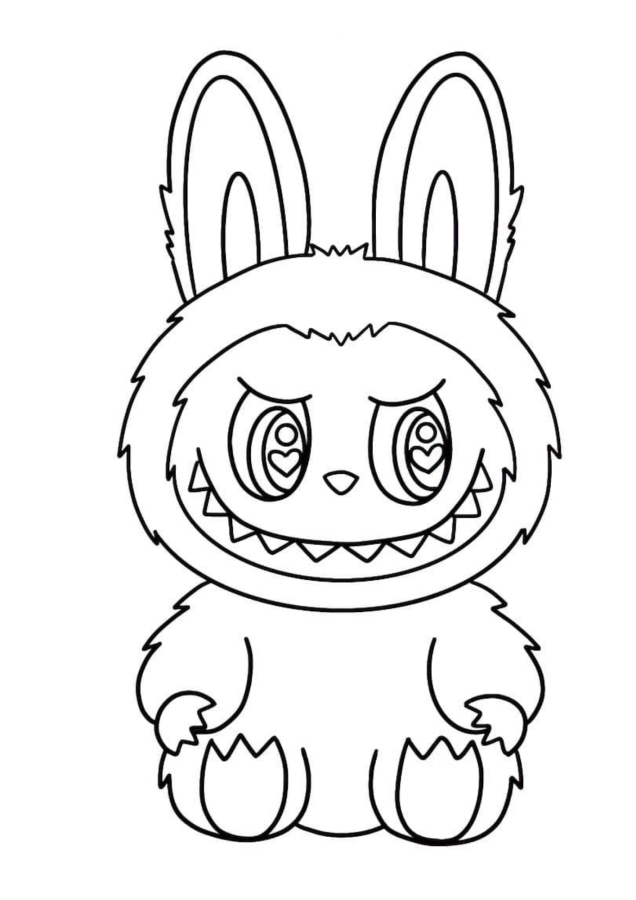 Labubu para colorir: Divirta-se criando! Desenho de Labubu sorrindo para colorir e imprimir. Ideal para atividades infantis e momentos de diversão criativa.