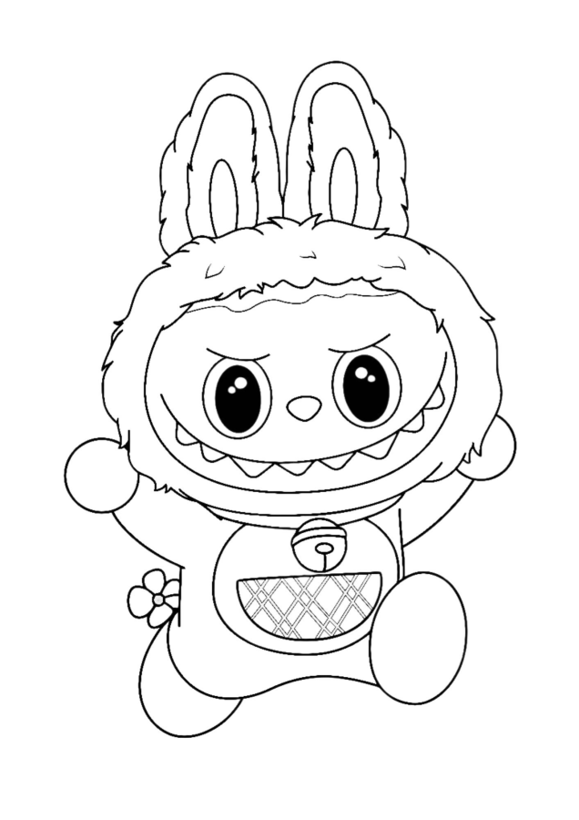 Imprima e pinte: Labubu com fantasia de coelho! Desenho de Labubu para colorir. Personagem fofo com orelhas de coelho, ideal para atividades infantis e despertar a criatividade.
