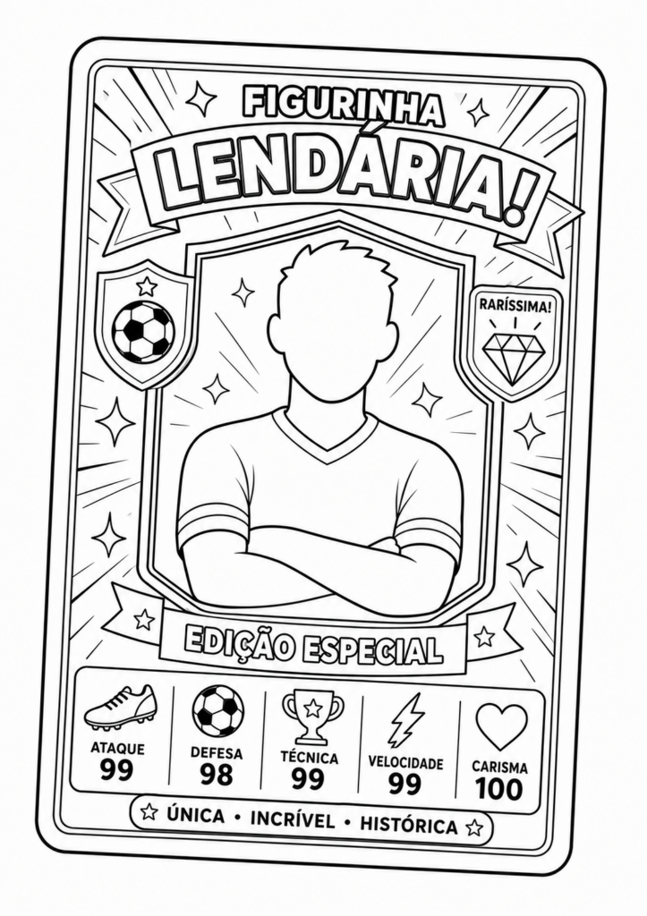 Desenho de Figurinha Lendária da Copa do Mundo para Imprimir e Colorir