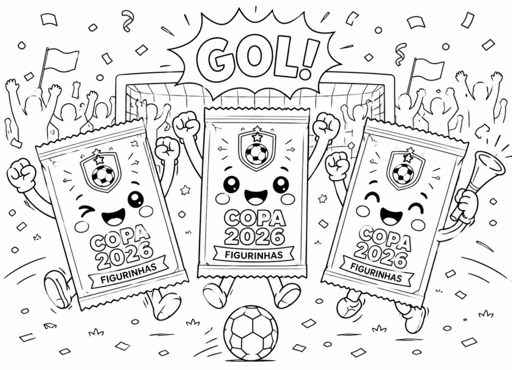 Desenho de Figurinhas da Copa Comemorando Gol para Imprimir e Colorir