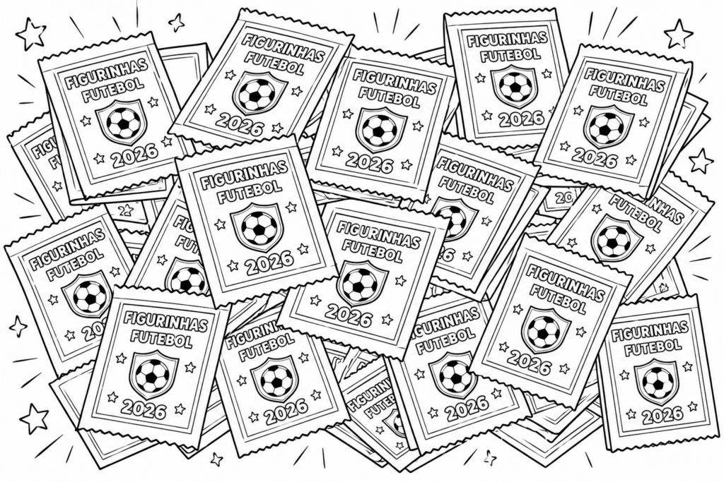 Desenho de Vários Pacotes de Figurinhas da Copa para Imprimir e Colorir