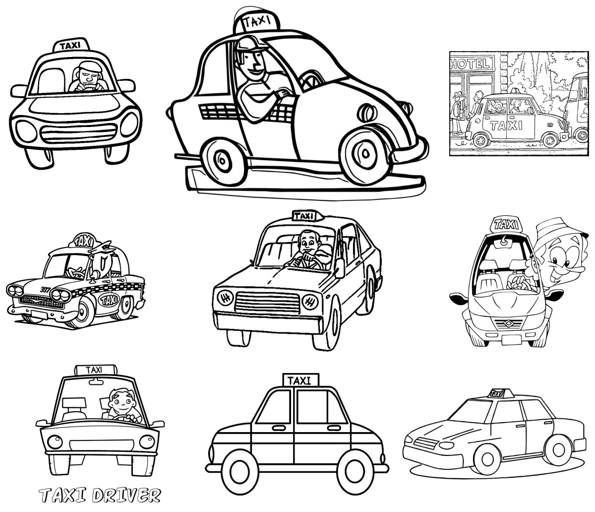 20 desenhos de Taxi — Para colorir e imprimir