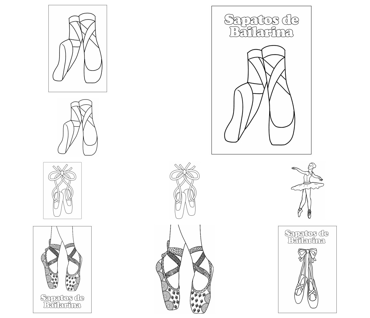 28 desenhos de Sapatos de Bailarina — Para colorir e imprimir