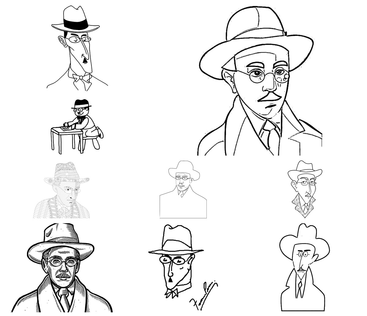 10 desenhos de Fernando Pessoa — Para colorir e imprimir