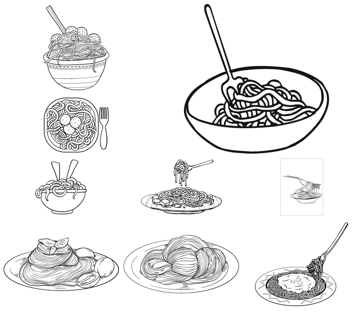 16 desenhos de Espaguete — Para colorir e imprimir 16 desenhos de Espaguete — Para colorir e imprimir