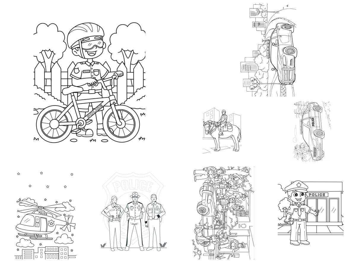 8 desenhos de Polícia — Para colorir e imprimir