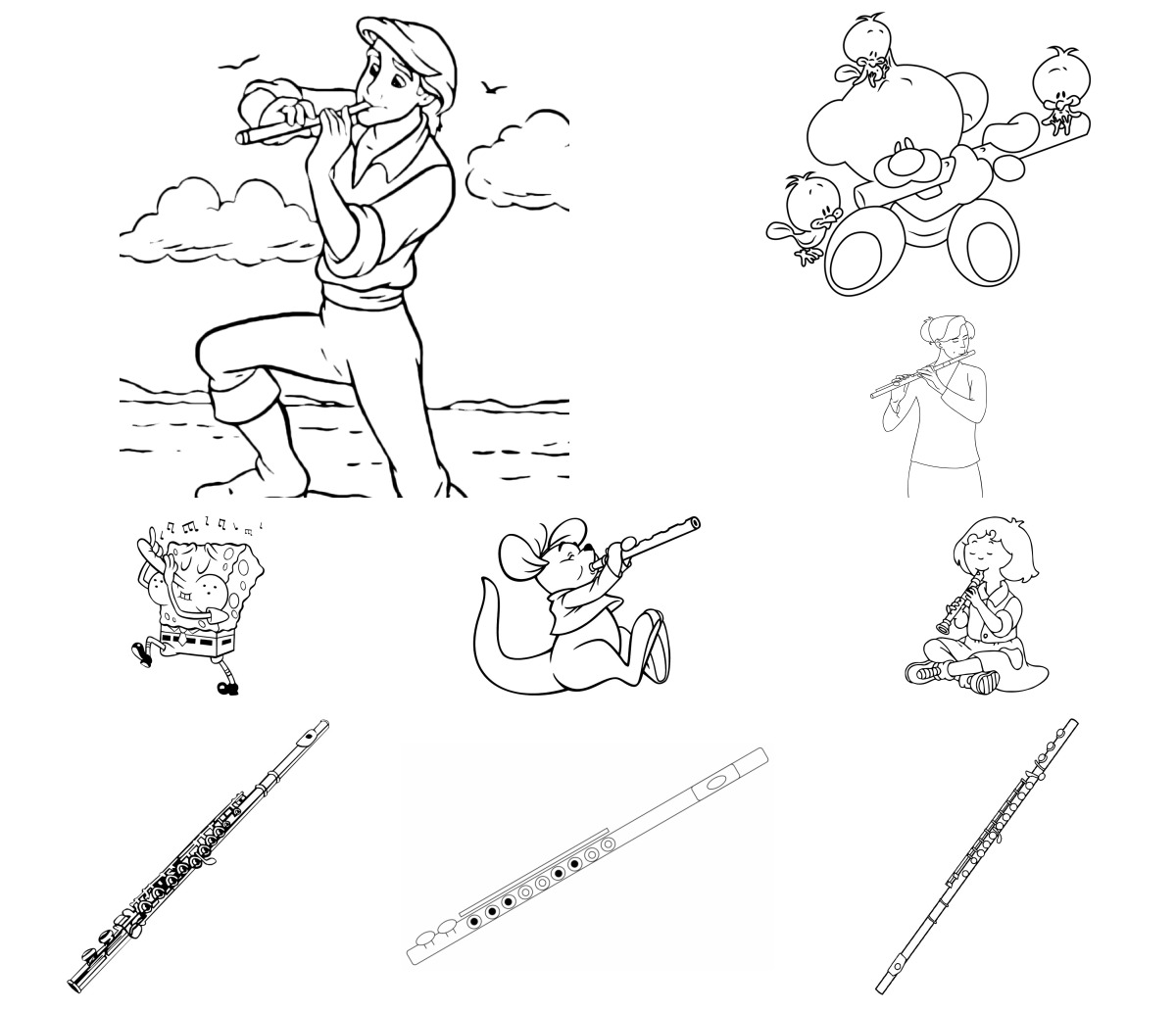14 desenhos de Flauta — Para colorir e imprimir