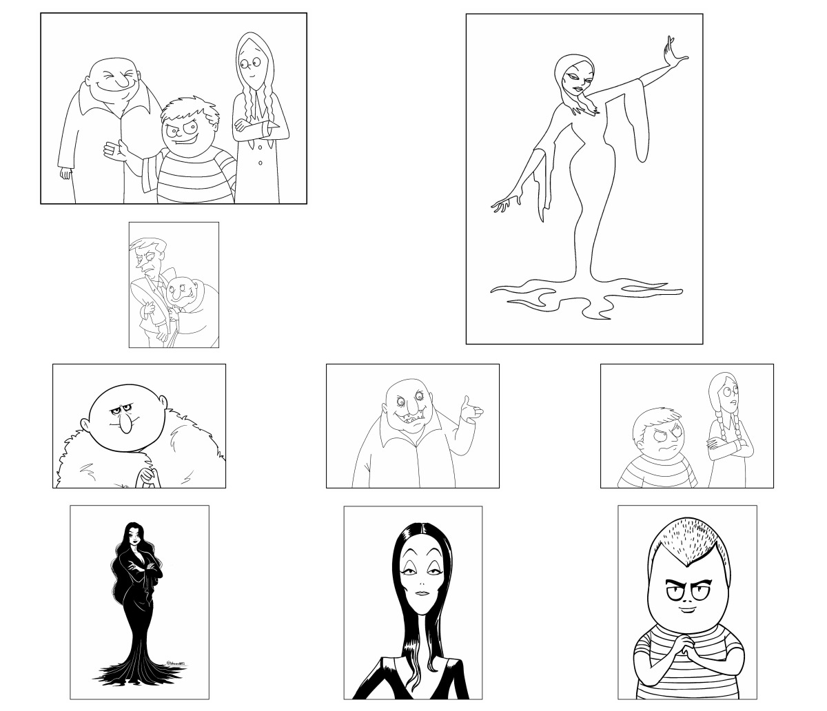 18 desenhos de Família Addams — Para colorir e imprimir