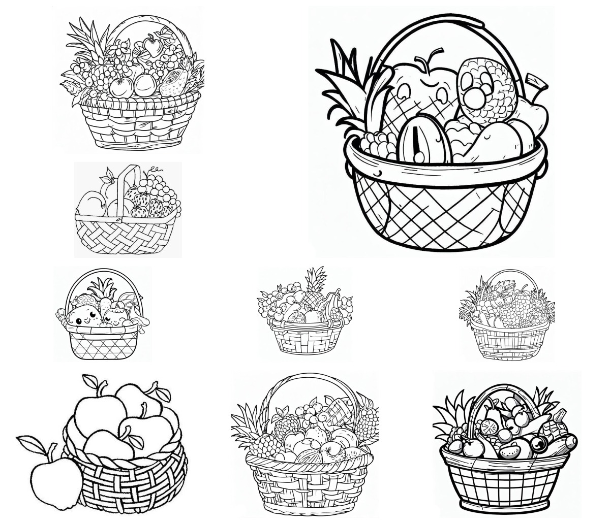 24 desenhos de Cesta de Frutas — Para colorir e imprimir 24 desenhos de Cesta de Frutas — Para colorir e imprimir