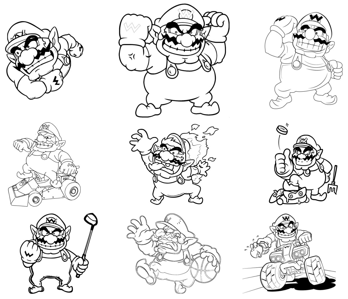 30 desenhos de Wario — Para colorir e imprimir