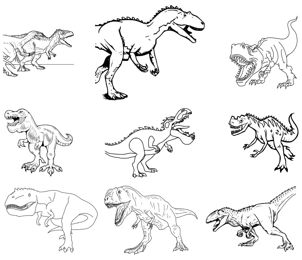 12 desenhos de Giganotossauro — Para colorir e imprimir
