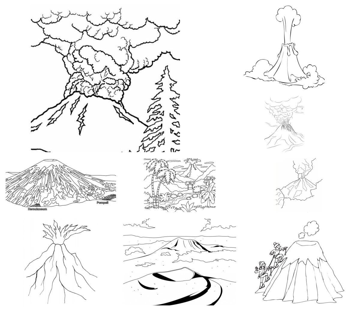 16 desenhos de Vulcão — Para colorir e imprimir