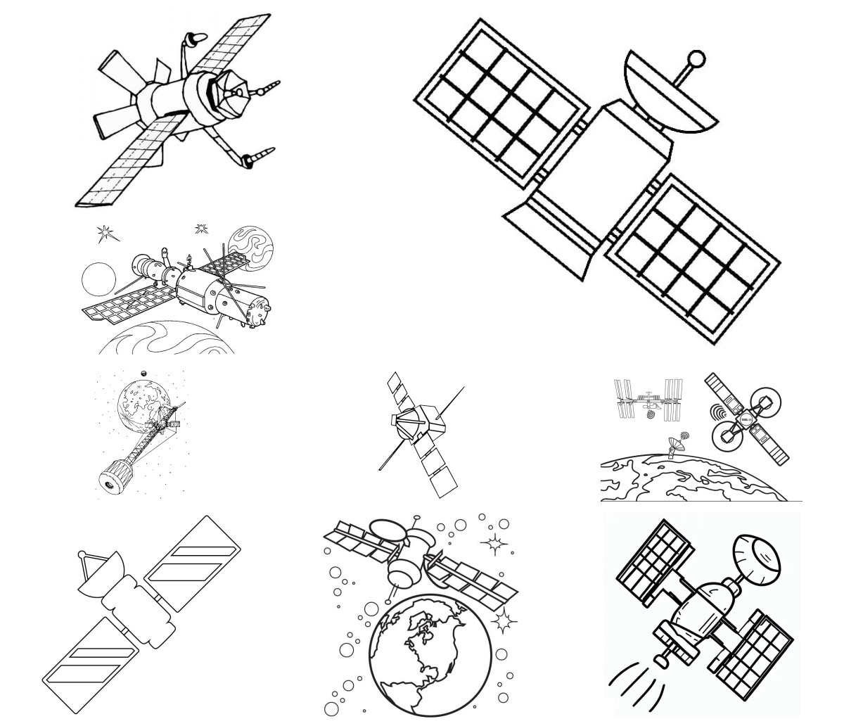 12 desenhos de Satélite — Para colorir e imprimir