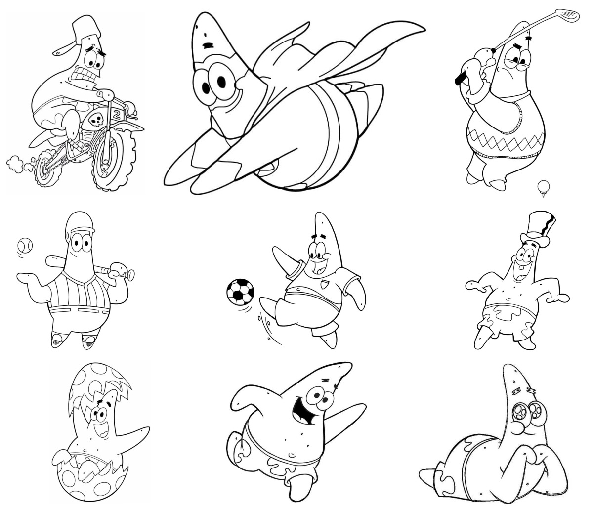 17 desenhos de Patrick Estrela — Para colorir e imprimir