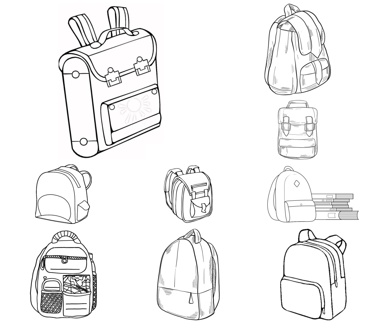 22 desenhos de Mochila — Para colorir e imprimir 22 desenhos de Mochila — Para colorir e imprimir