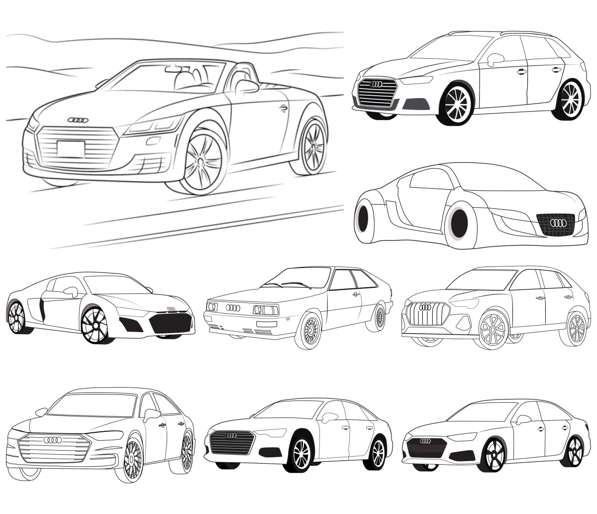 9 desenhos de Carros Audi — Para colorir e imprimir 9 desenhos de Carros Audi — Para colorir e imprimir