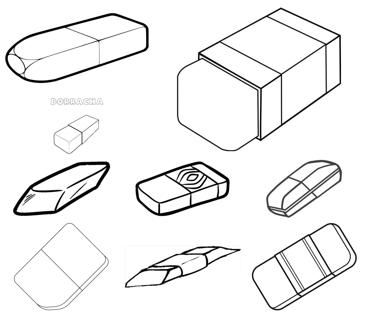12 desenhos de Borracha — Para colorir e imprimir