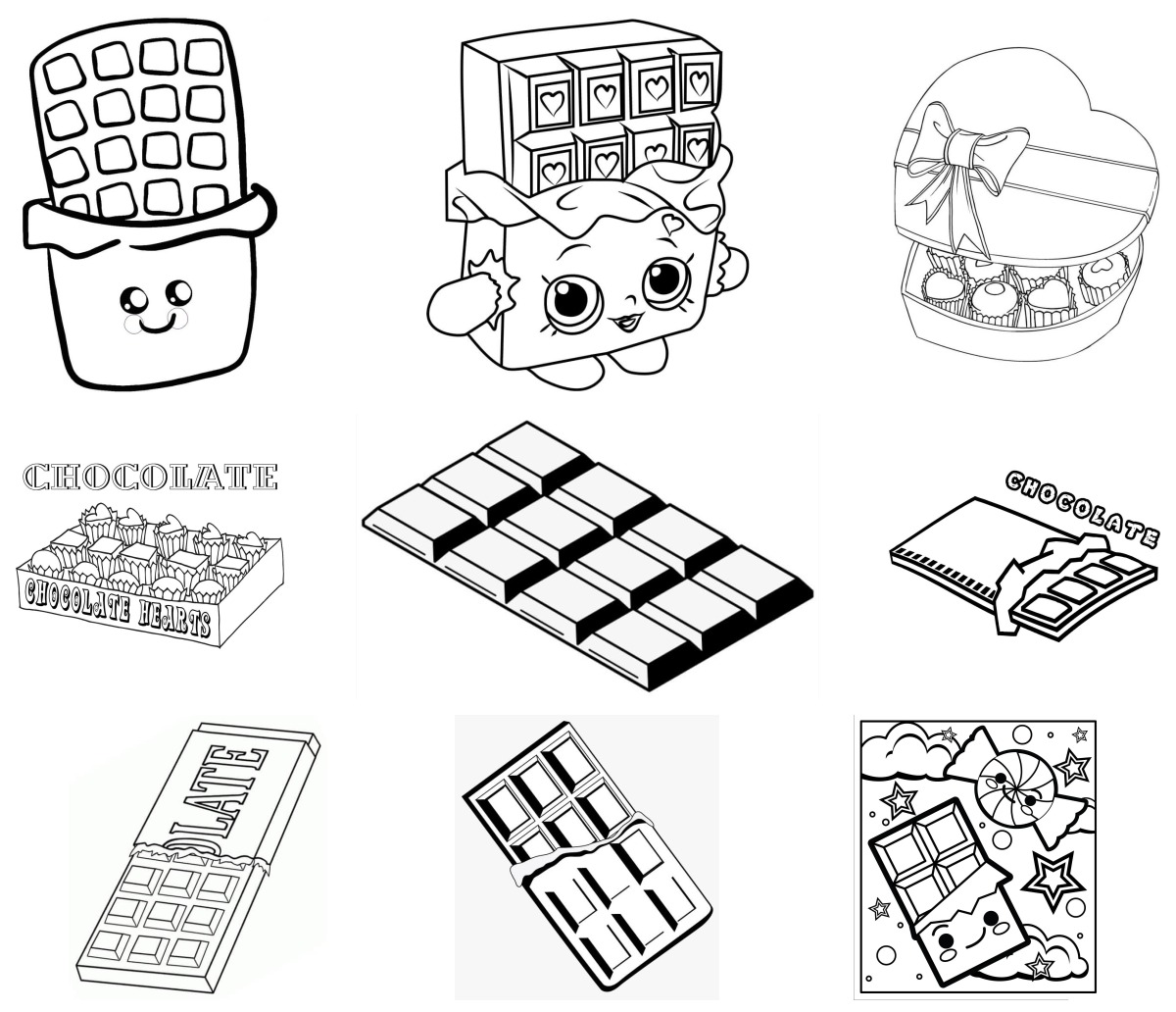 16 desenhos de Chocolate — Para colorir e imprimir