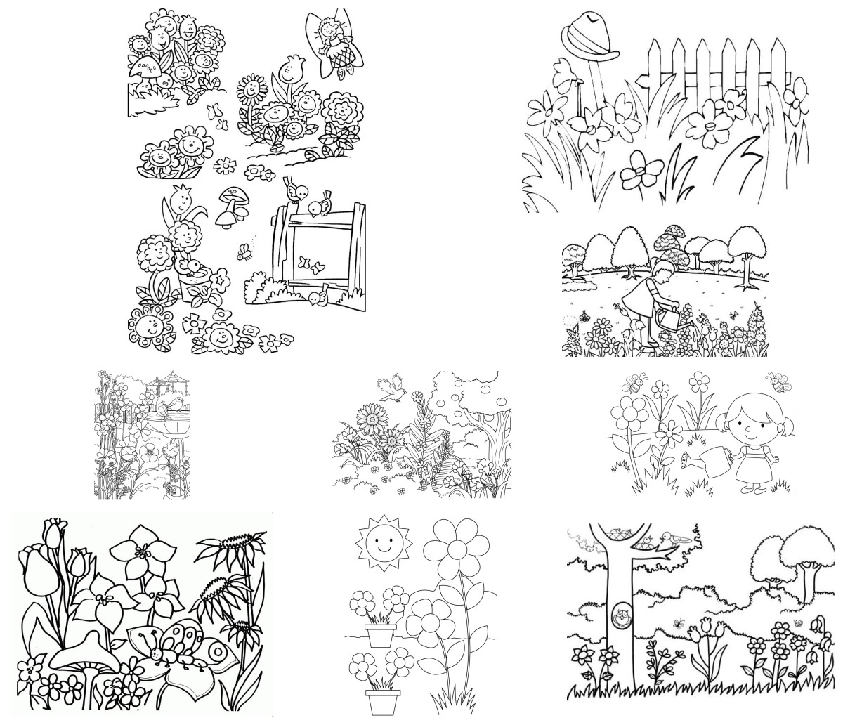 47 desenhos de Jardim de Flores — Para colorir e imprimir