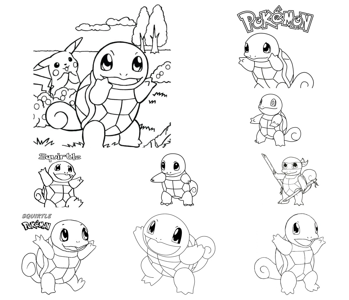 16 desenhos de Squirtle — Para colorir e imprimir 16 desenhos de Squirtle — Para colorir e imprimir