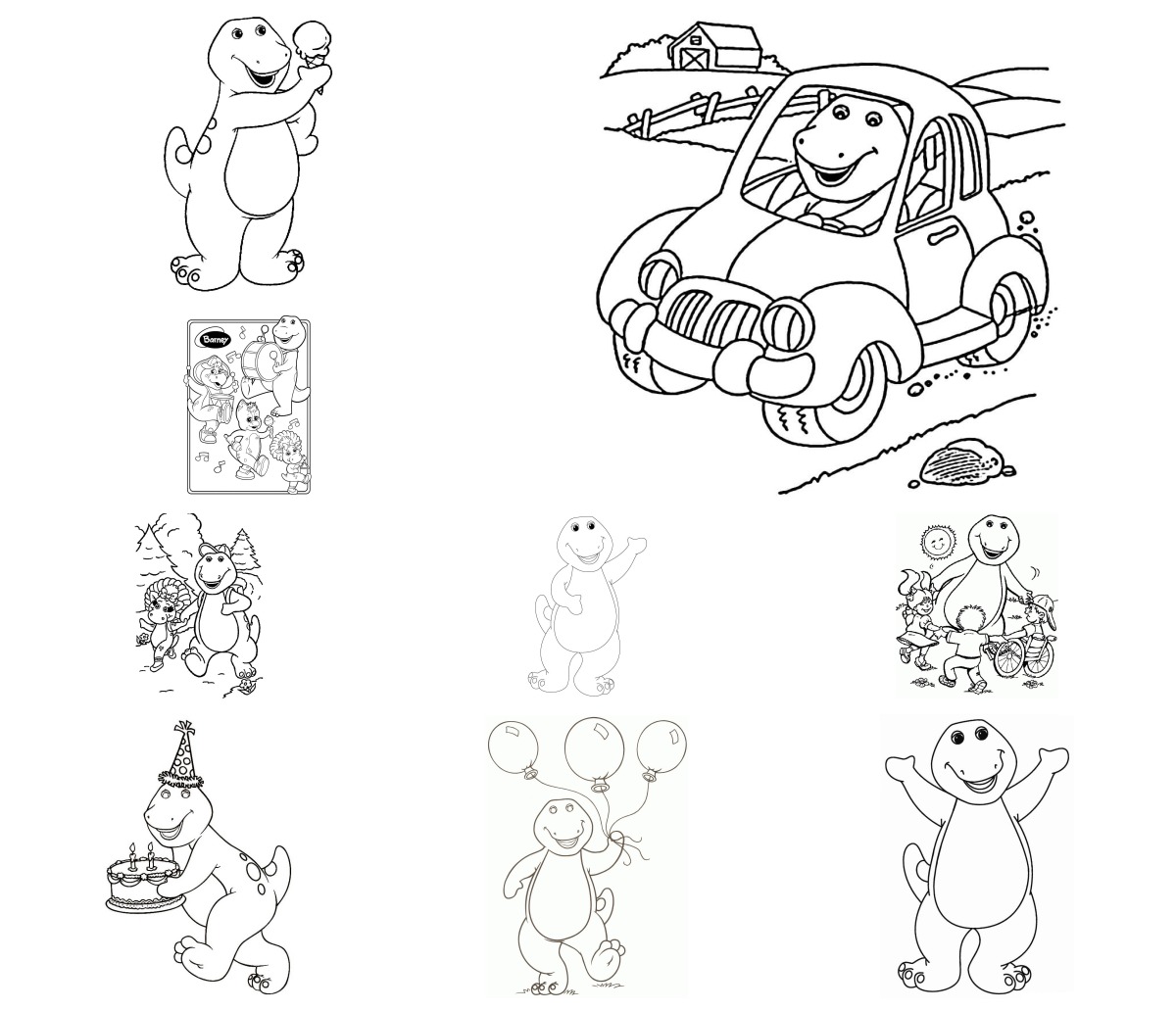 16 desenhos de Barney — Para colorir e imprimir