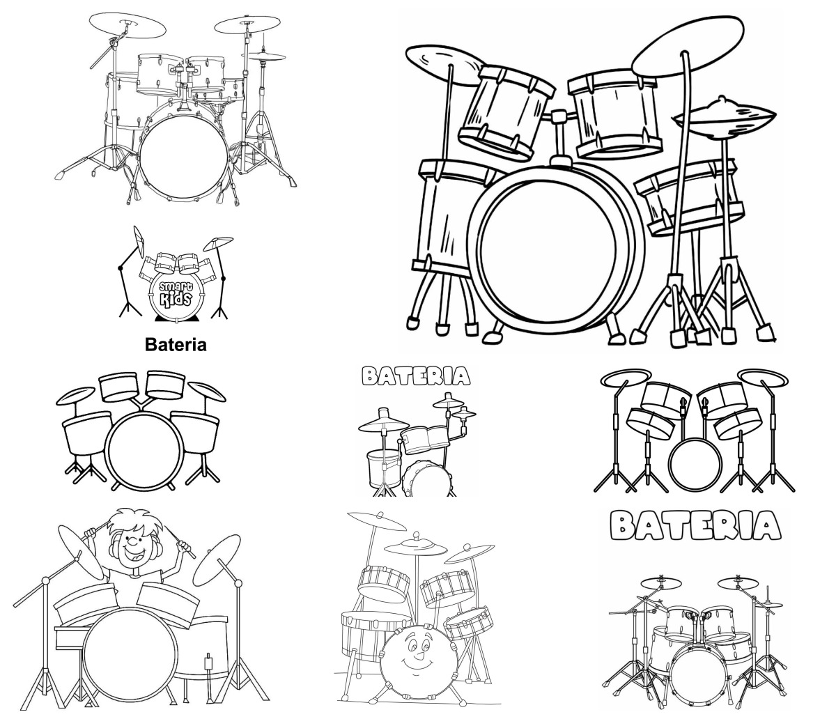 34 desenhos de Bateria — Para colorir e imprimir 34 desenhos de Bateria — Para colorir e imprimir