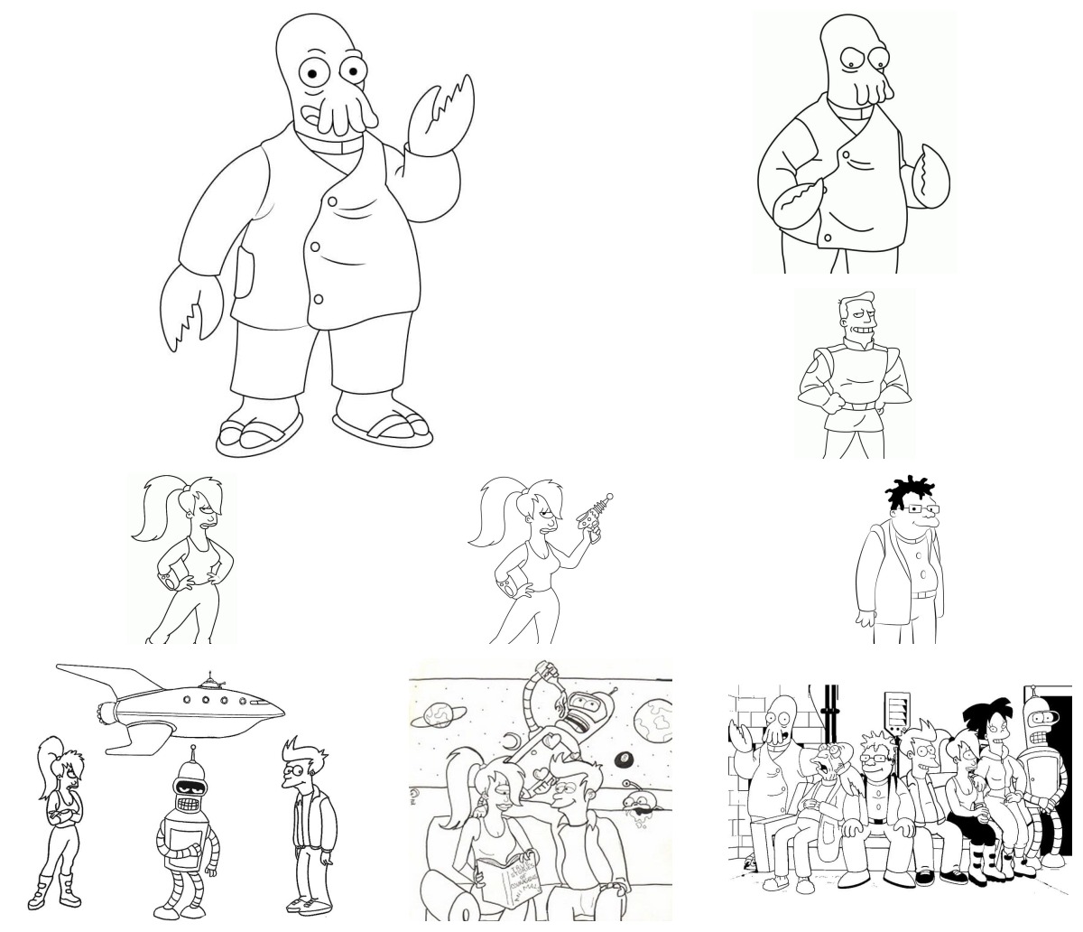 17 desenhos de Futurama — Para colorir e imprimir