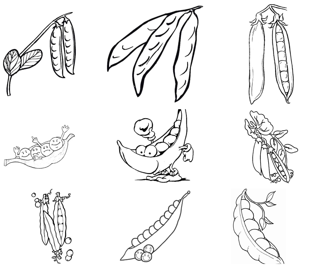 12 desenhos de Ervilhas — Para colorir e imprimir 12 desenhos de Ervilhas — Para colorir e imprimir