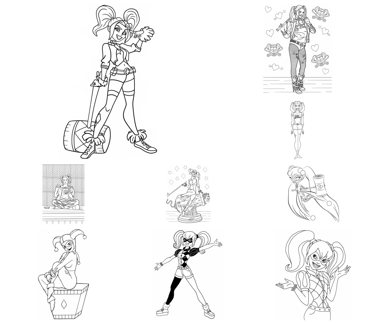 18 desenhos de Arlequina — Para colorir e imprimir 18 desenhos de Arlequina — Para colorir e imprimir