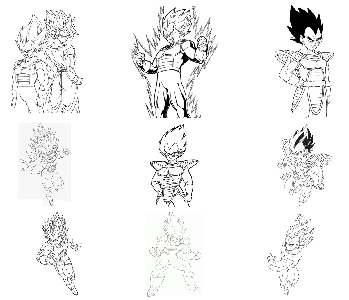 18 desenhos de Vegeta — Para colorir e imprimir