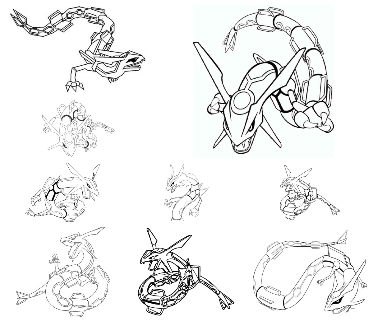 17 desenhos de Rayquaza — Para colorir e imprimir