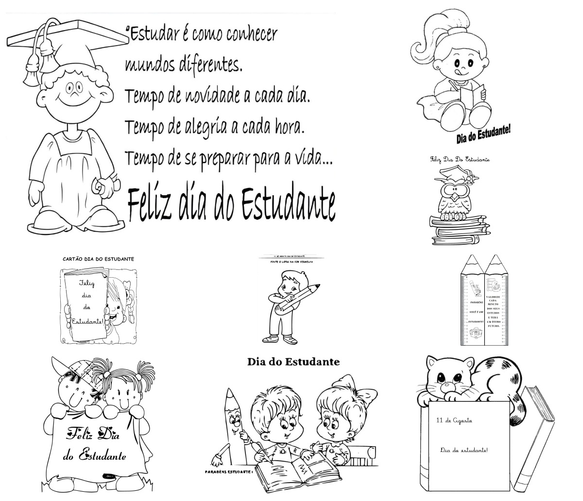 16 desenhos de Dia do Estudante — Para colorir e imprimir