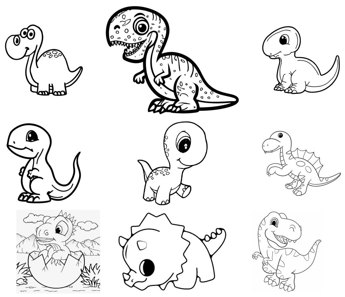 24 desenhos de Dinossauro Bebê — Para colorir e imprimir