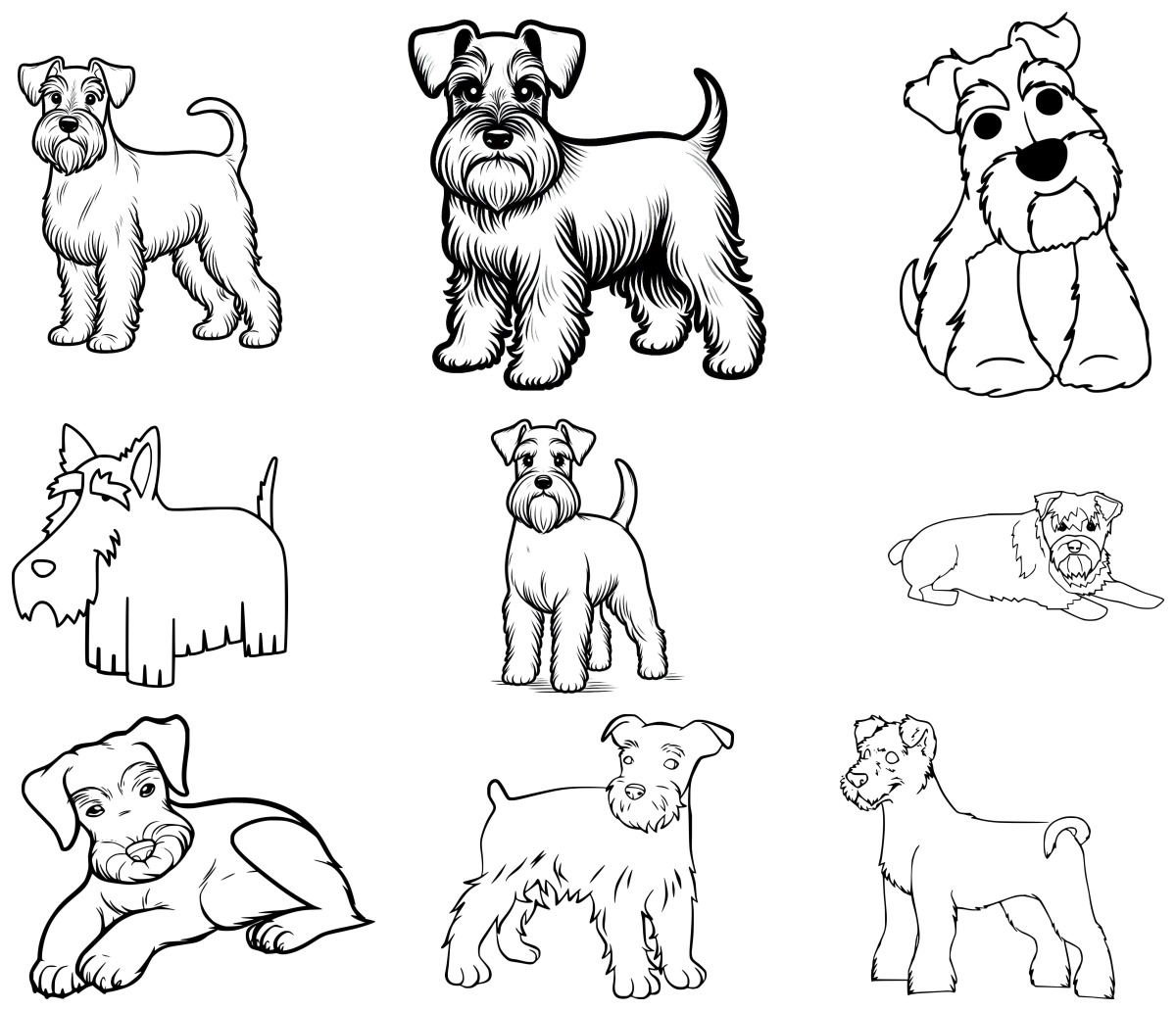 20 desenhos de Schnauzer — Para colorir e imprimir 20 desenhos de Schnauzer — Para colorir e imprimir