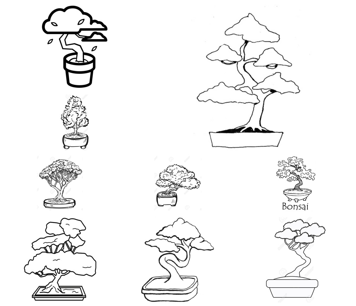 19 desenhos de Bonsai — Para colorir e imprimir