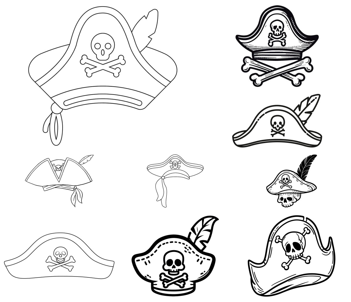 12 desenhos de Chapéu de Pirata — Para colorir e imprimir 12 desenhos de Chapéu de Pirata — Para colorir e imprimir