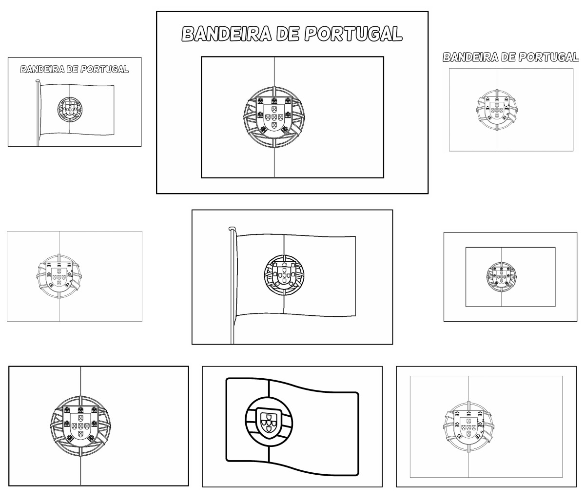9 desenhos de Bandeira de Portugal — Para colorir e imprimir