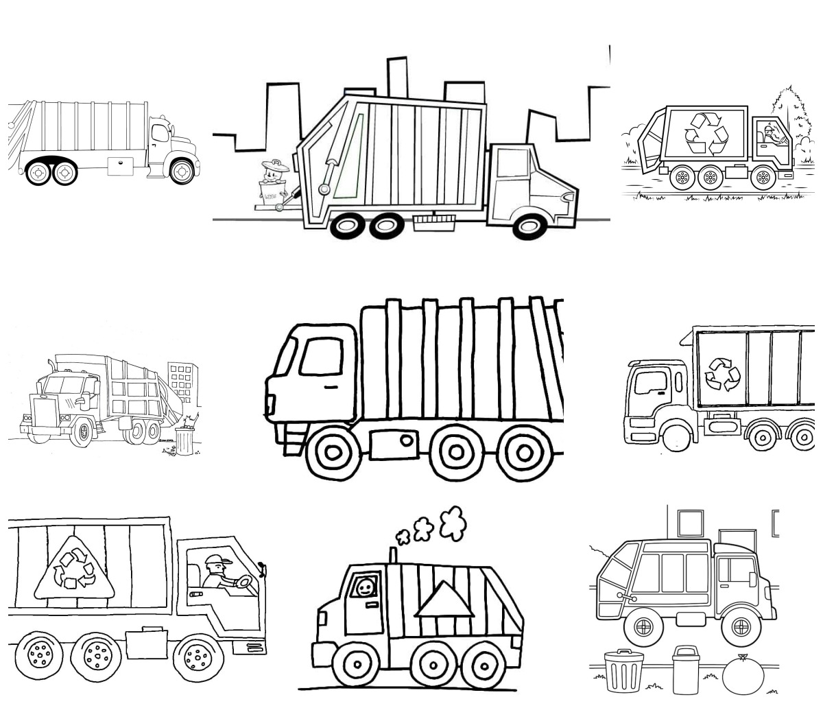 20 desenhos de Caminhão de Lixo — Para colorir e imprimir