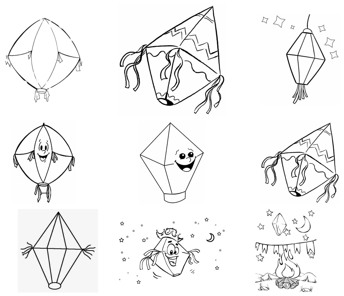 12 desenhos de Balão Junino — Para colorir e imprimir