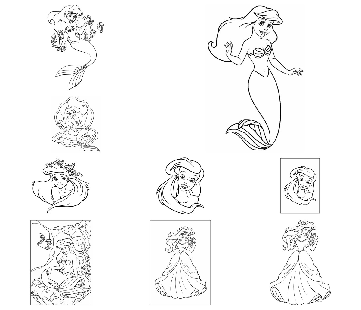 46 desenhos de Pequena Sereia — Para colorir e imprimir