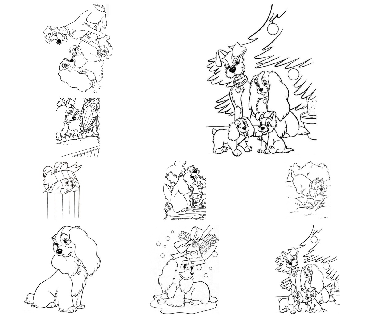 12 desenhos de A Dama e o Vagabundo — Para colorir e imprimir