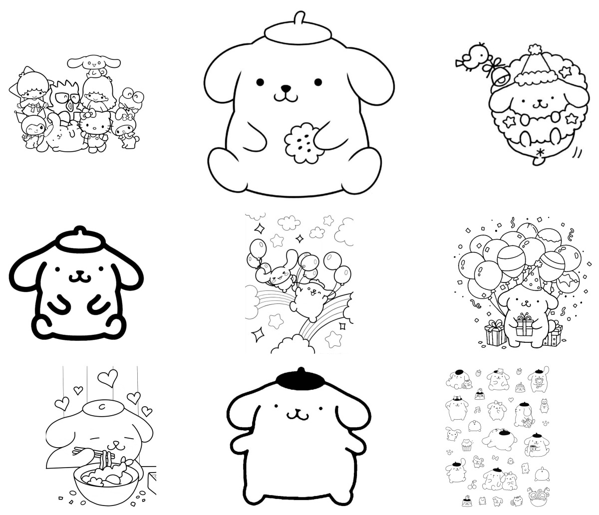 18 desenhos de Pompompurin — Para colorir e imprimir 18 desenhos de Pompompurin — Para colorir e imprimir
