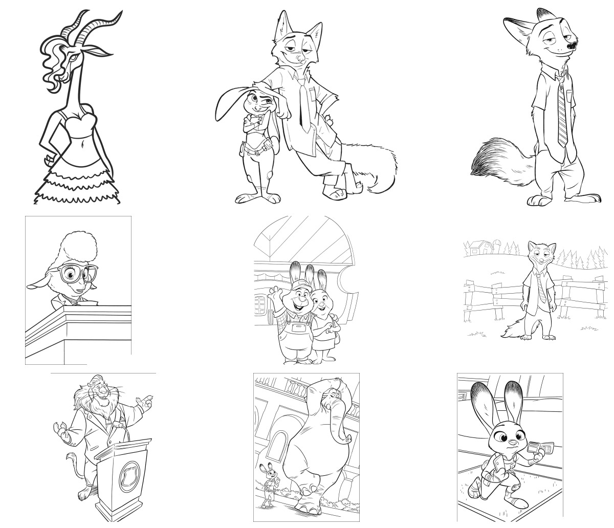 14 desenhos de Zootopia — Para colorir e imprimir