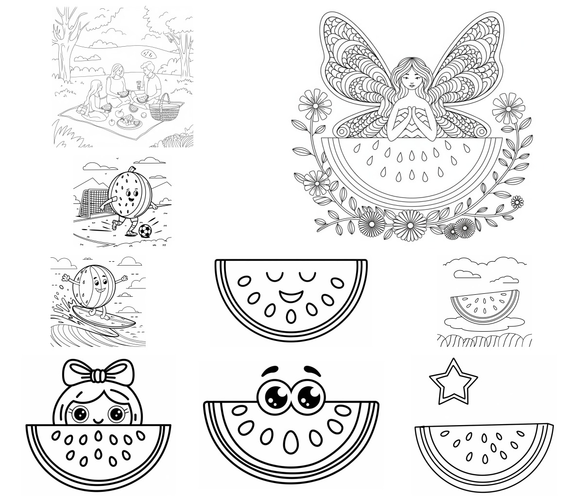 15 desenhos de Melancia — Para colorir e imprimir