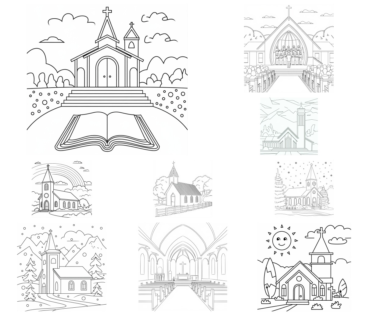 20 desenhos de Igrejas — Para colorir e imprimir 20 desenhos de Igrejas — Para colorir e imprimir